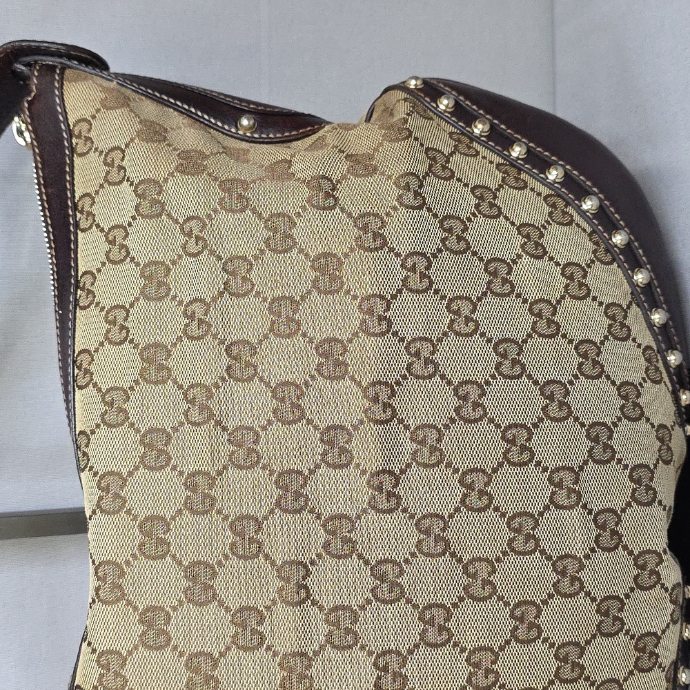Gucci Beige GG Canvas Shoulder Bag with Brown Leather & Green-Red Web Strap - Picture 7 of 16